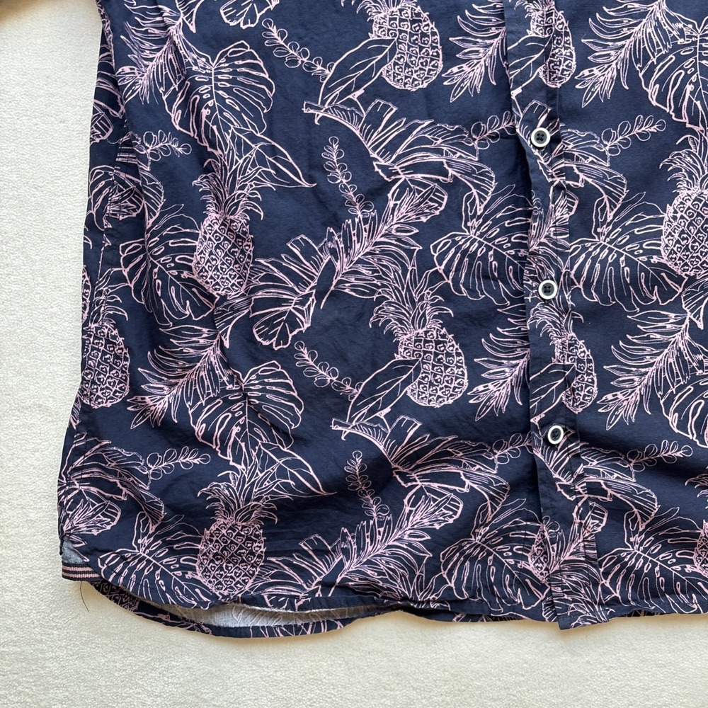 Sunrise Kingdom Men XL Hawaiian Shirt Pineapple Leaves Tropical Short Sleeve - Picture 6 of 16